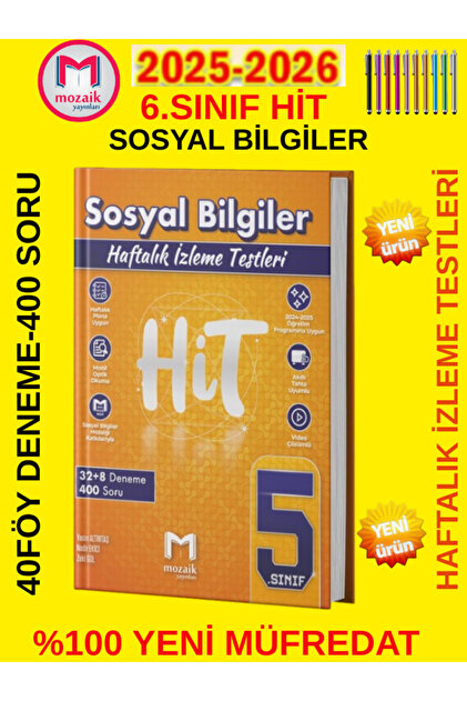 Mozaik Yayınları 5.Sınıf %100 Yeni Müfredat Hit Mat-Türkçe-Fen