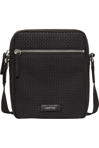 EMBOSSED WOVEN REPORTER Erkek Siyah Omuz Çanta