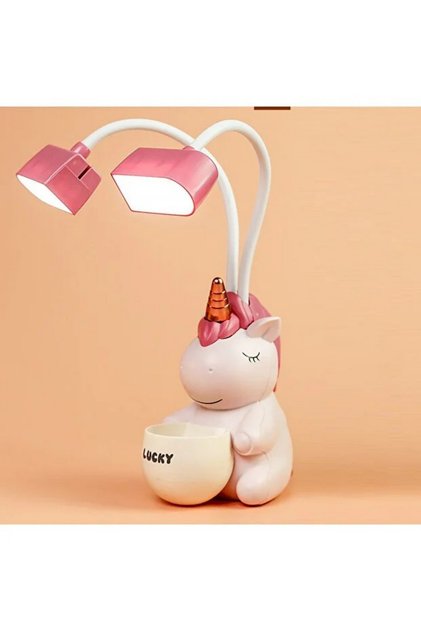 USB Şarjlı Unicorn Masa Lambası – Göz Yormayan Işık, Kalemlikli Dekoratif Gece Lambası