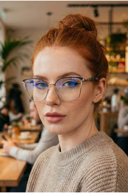 Sophia Green Metal Cat Eye Mavi Işık Filtreli Gözlük | Yeşil Desenli Sap Detaylı