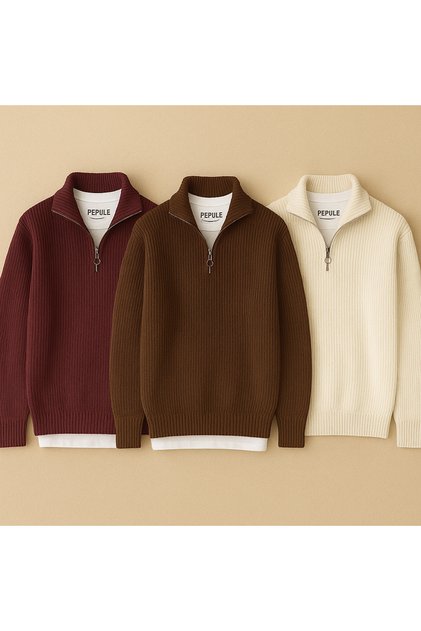 3-Pack Economy Pack Half Zip Thessaloniki Knitted Men's Knitwear Sweater