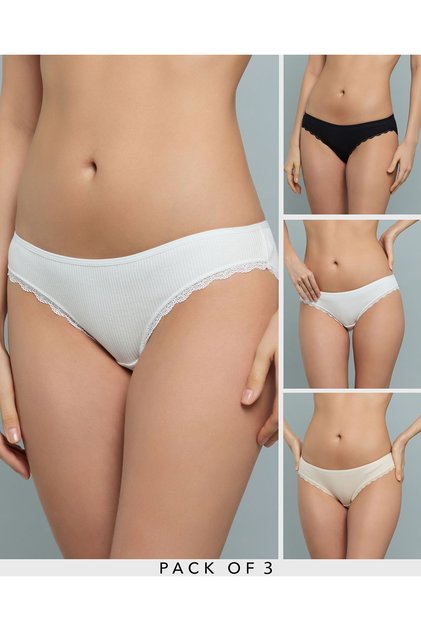Women'S White 3 Pack Ribbed Bikini Briefs