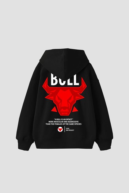 Bull Is an Intact Printed Oversized Unisex Black Hoodie