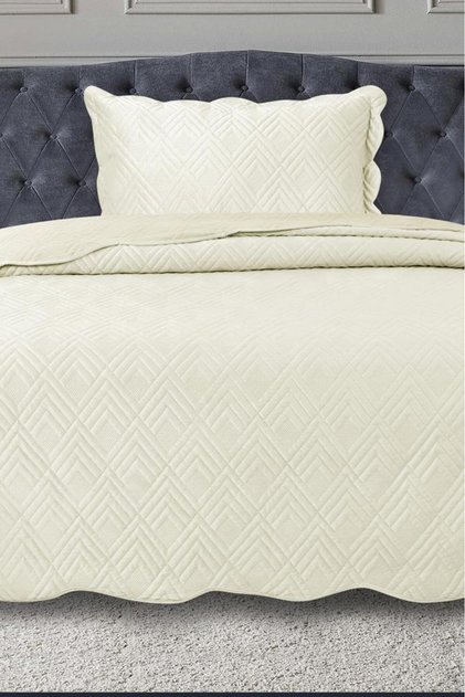 Lydia Single Luxury Velvet Bedspread Cream