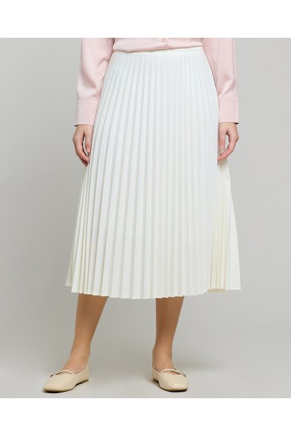 Pleated Midi Skirt With Elastic Waist