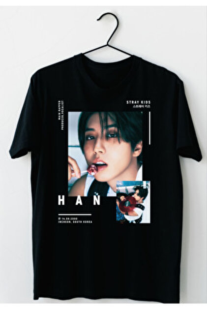barsdepo HAN STRAY KIDS Baskılı Tişört, Oversize Unisex Tişört