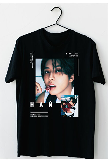 barsdepo Stray kids Han volcano Baskılı Tişört, Oversize Unisex