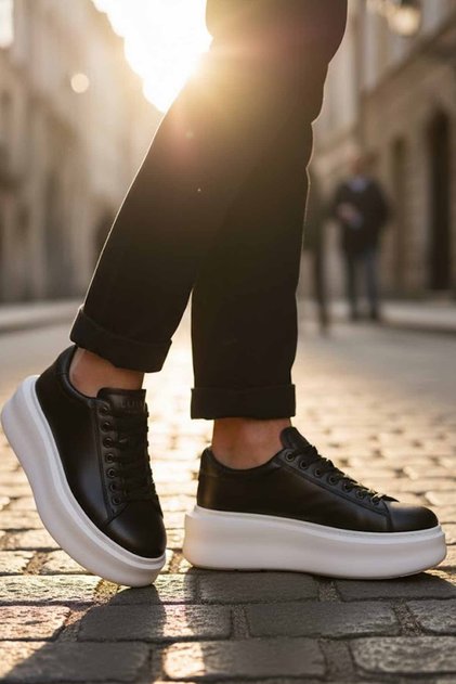 Men's Leather Sneaker Shoes Black
