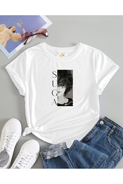 barsdepo BTS SUGA Baskılı Tişört, Oversize Unisex Tişört Çocuk