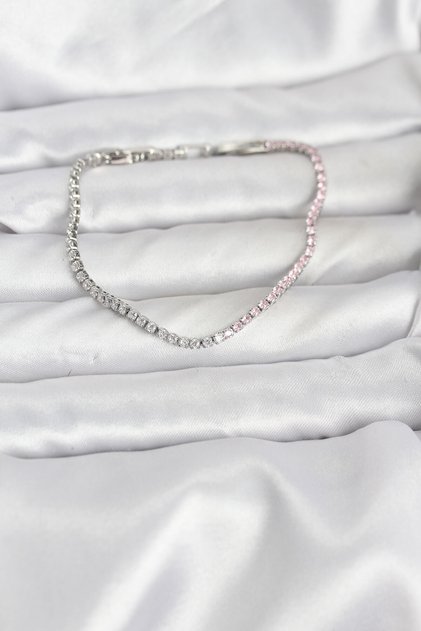 Pink and White Zircon Stone Silver Color Waterway Women's Bracelet
