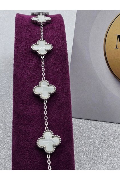 White Steel Bracelet Silver Color Clover Model