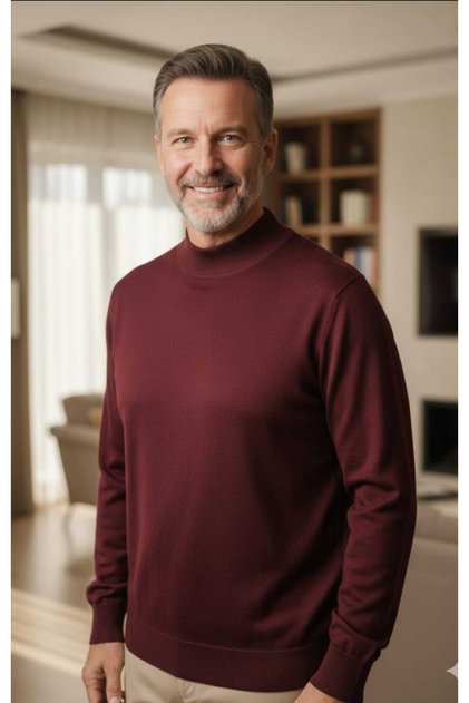 Half Fisherman Thin Wool Bottom Part and Sleeves with Ribbed (Elastic) Thin Wool Men's Sweater
