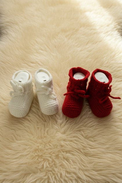 2 Pairs of Hand-Knitted Baby Booties | | 0-1 Year Old Booties