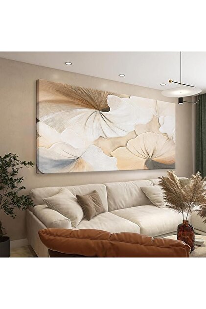 Wall Painting Brown White Flower Canvas Art 60x120 cm Floral Wall Decor