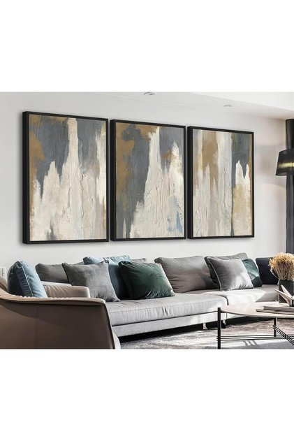 Signtouch Green Sun Mountain Leaf Line Nordic Framed Wall Art 3-Piece 40x60 cm