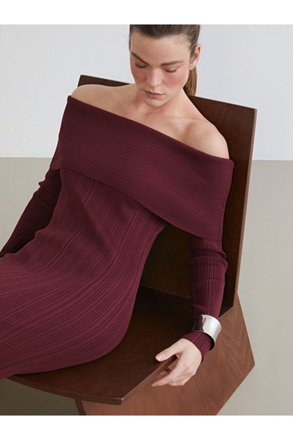 Boat Neck Knitwear Dress