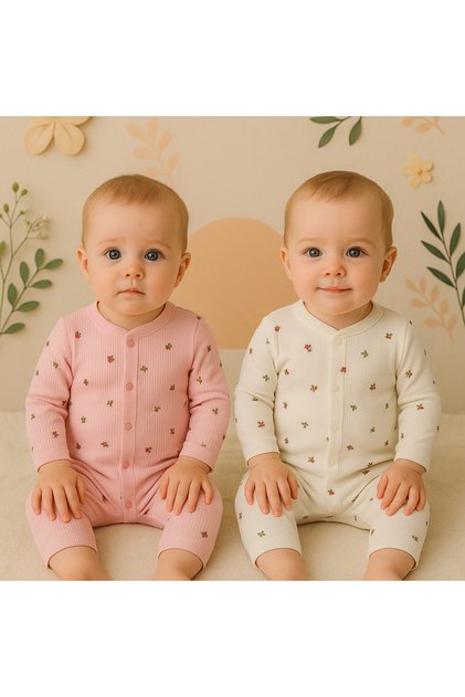 Baby Girl Newborn 1-3-6 Months 100% Cotton Floral Pattern 2-Piece Romper Set