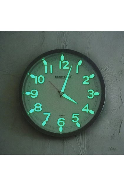 Fosforlu Kabartma Rakam Karanlıkta Parlayan Küçük Duvar Saati Çap 22 cm