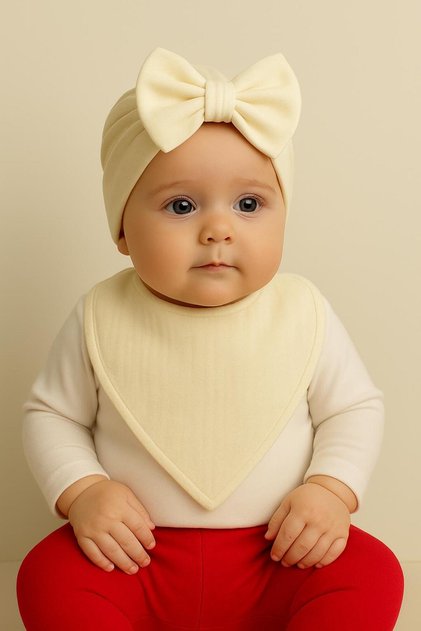 Bowknot Baby Bonnet and Muslin Bib Set 0-12 Months Baby Girl Accessory Set Natural Cotton Fabric