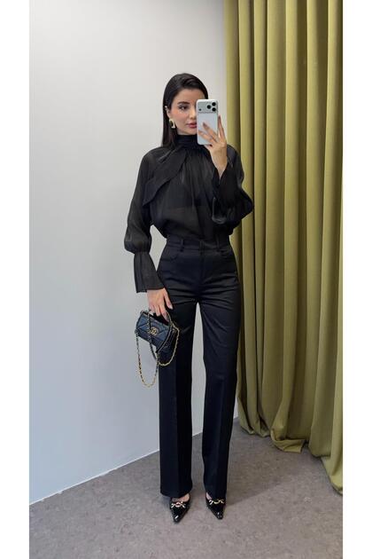 Black Satin Thick Trousers