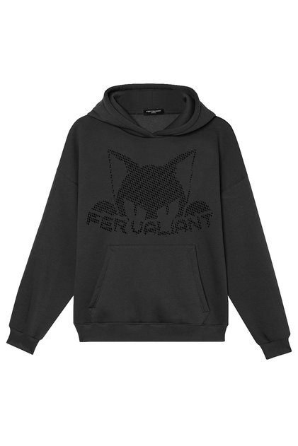 Unisex Cat Stone Printed Oversized Hooded Sweatshirt