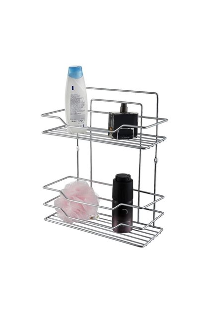 2 Shelves Chrome Bathroom Shelf Shampoo Holder Soap Dish Bathroom Organizer