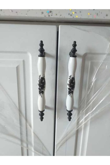 Porselen Kulp Porselene Işlenmiş Siyah Gül Lüks Kulp 128mm-stk2614