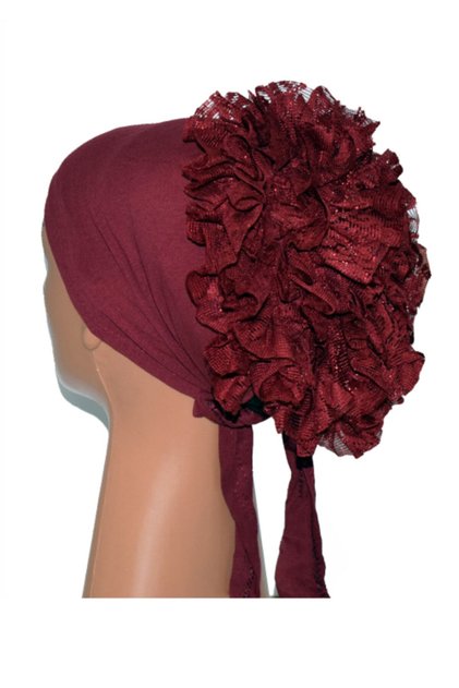 Women's Burgundy Frilly Bun Bonnet
