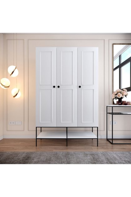 Martin 3 Kapaklı Gardırop, Metal Ayaklı , Beyaz