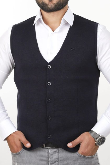 Men's Navy Blue Slim Fit Knitwear Vest