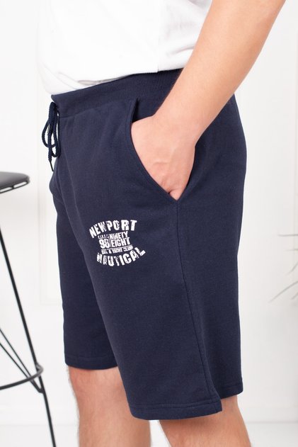 Men's Elastic Waist Pocket Lace Up Standard Mold Comfortable Daily Sports Shorts Navy Blue