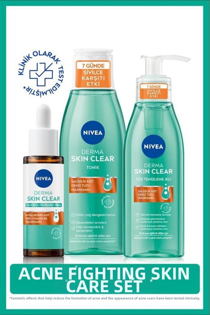 Derma Skin Clear Anti-Skin Care Set, Serum 30ml, Facial Cleansing Gel 150ml, Tonic 200ml