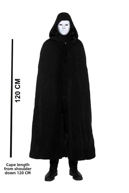 Gldisptm Black Hooded 120 cm Cape and White Paintable (132133) Face Mask