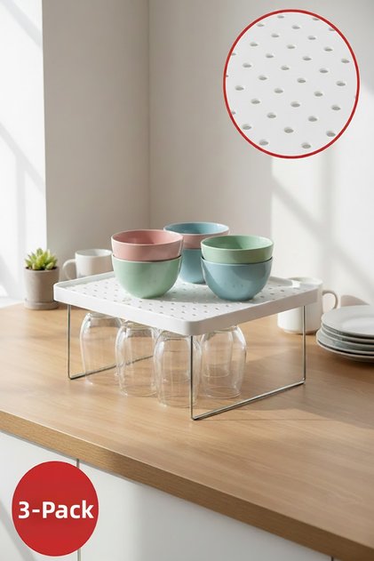 Inside Cabinet Shelf Organizer 3-Pack Counter and Cabinet Riser Organizer with Metal Legs White