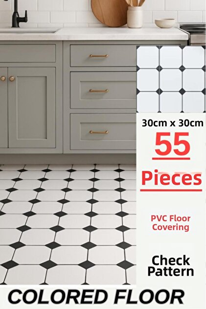 55 Pcs 30cm X 30cm Adhesive Tile Floor Pvc Flooring Panel Sticker with Rubber Backing 3319