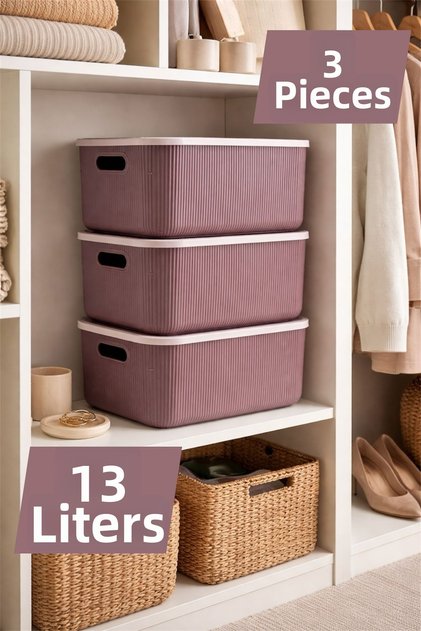 3 Pieces 13 Lt Purple Storage Container Closet Organizer Box with Lid Storage Box