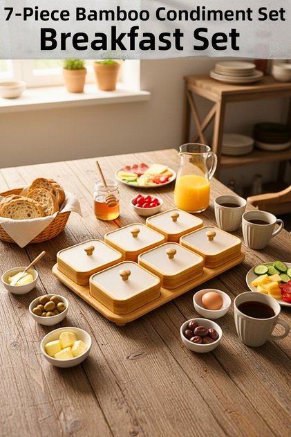 7 Piece Natural Bamboo Snack & Breakfast Set