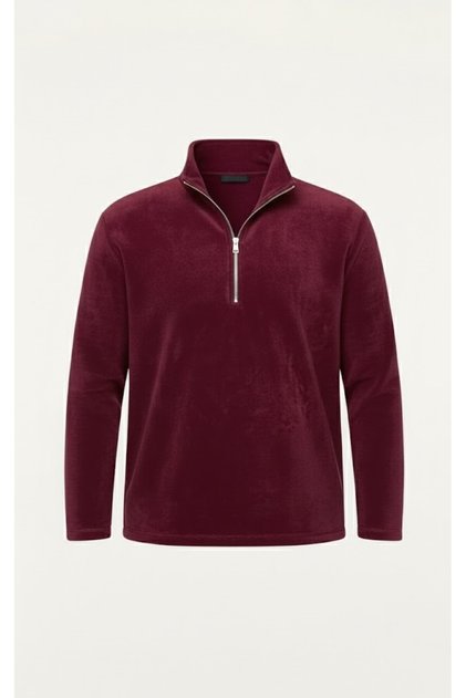 Sweatshirt Claret Red Polar Half Metal Zipper Standard Fit Regular Cut