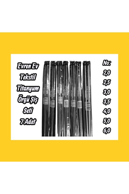 Titanyum Düz Örgü Şiş Seti 35 Cm No : [2-2,5 -3,0- 3,5 - 4,0 -5.0 -6,0-mm] 7 Çift