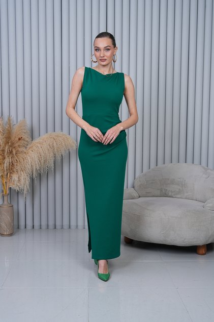 Women's Boat Neck Slit Dress