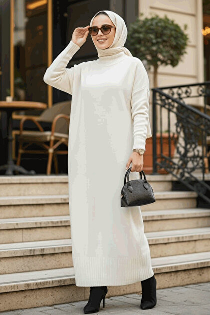 Neva Style Ecru Hijab Knitwear Dress 3409E- Trendyol