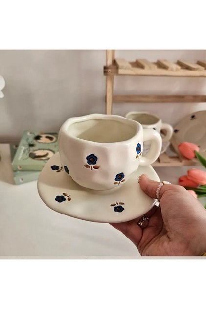 White Ceramic Coffee Mug with Pink Flower Design