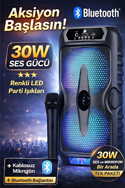 Zineets Işıklı Büyük Boy Party Box Bluetooth Hoparlör Taşınabilir