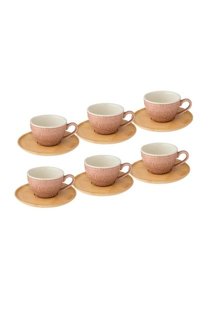 Turkish Coffee Cup Set With Wooden Saucer 12 Pieces
