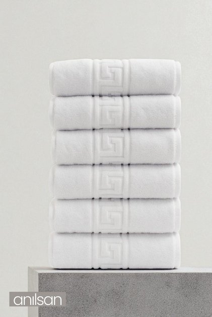 6-Piece White Greek Hand Towel - 50x90 cm, 225 g, 100% Cotton, Spa and Hotel Towel