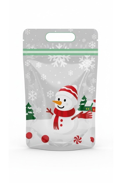 10 Pieces Stand-Up Ziplock Cookie Bags with Snowman Pattern Doypack Gift Bags