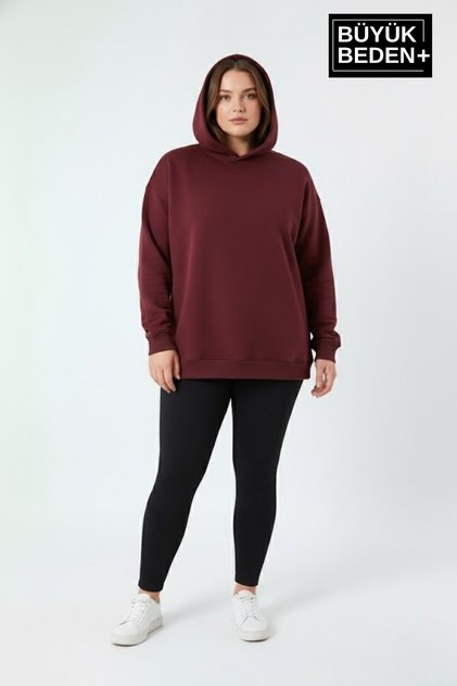 Women's Plus Size Slim Hooded Sleeves and Skirt Ribbed Thin Swatshirt Spr26Bswk957