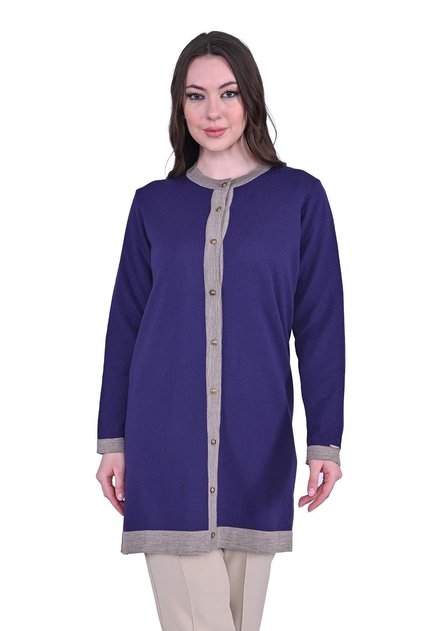 Defne Knitwear Wool Cardigan Beige-Purple