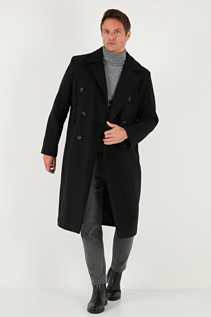 Buratti Loose Fit Kruvaze Yaka Uzun Astarlı Kaşe Kaban Erkek KABAN