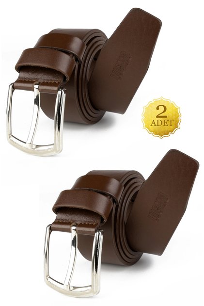 2 Pieces Genuine Leather Men's Belt Brown 4.5 cm Jeans Compatible